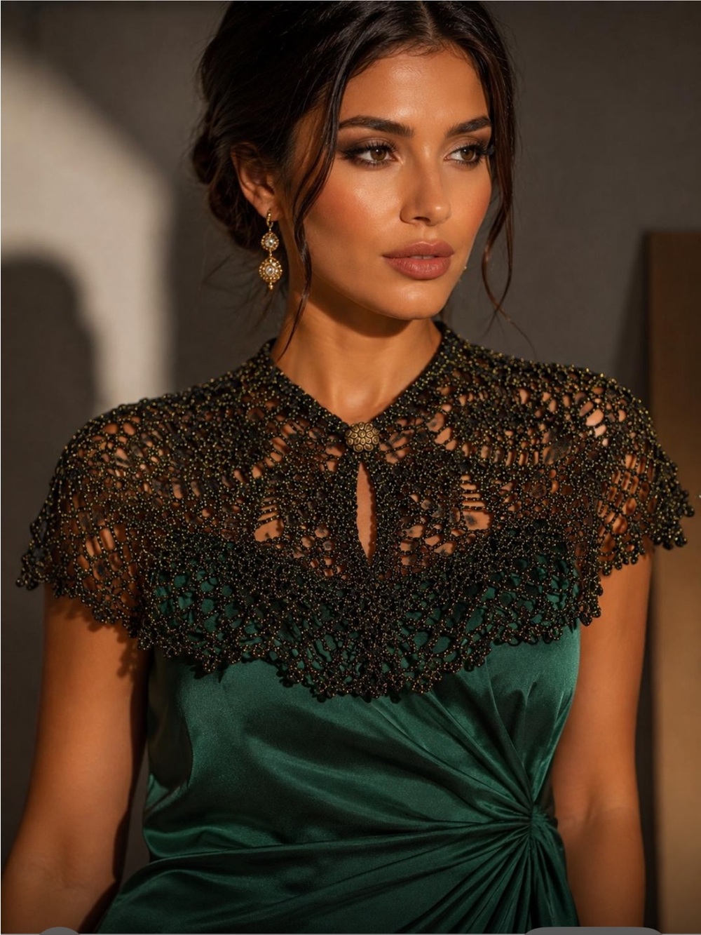 Handmade Crochet Collar Yoke, Viscose Silk Lurex Yarn, Convertible Shoulder Cape
